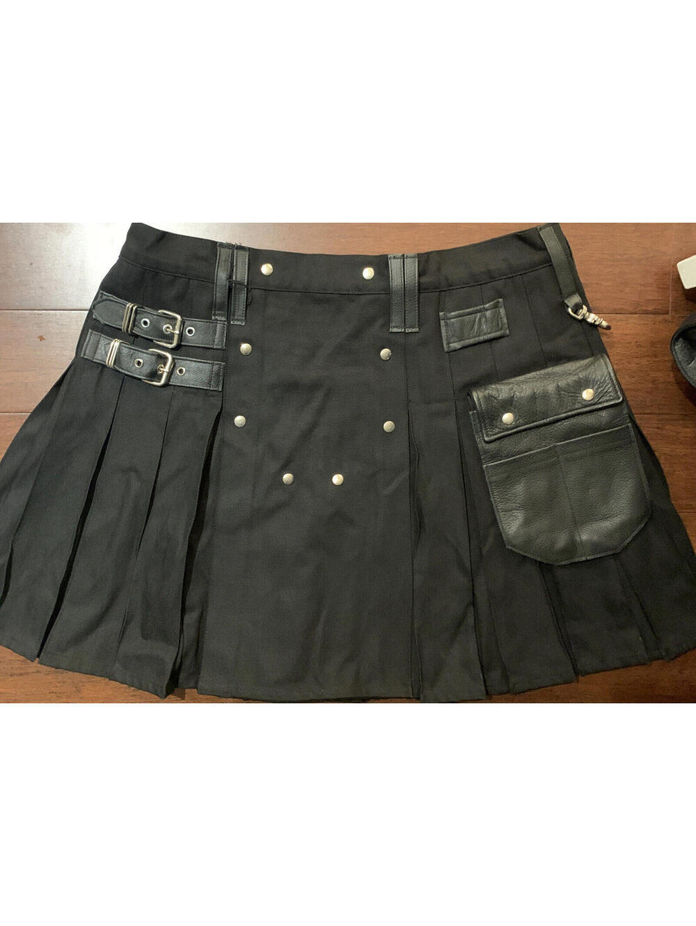 Black CANVAS Men’s Custom LEATHER Kilt MACLEO SAN DIEGO Size 44 New Fetish